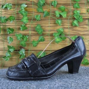 Aerosoles Black Leather Buckle Pumps | Comfort Career Heel | Classic Work Shoe